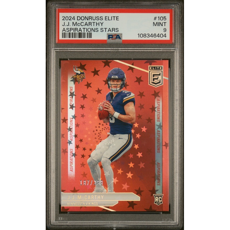 J.J. McCARTHY | 2024 PANINI DONRUSS ELITE 105 | ASPIRATIONS STARS | PSA MINT 9