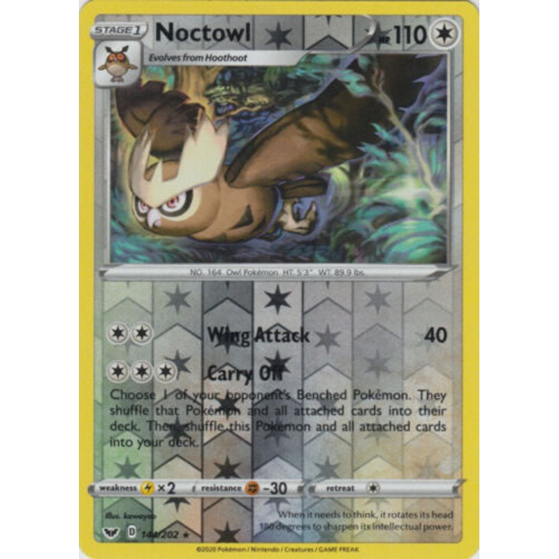 Noctowl 144/202 Rare Reverse Holo Pokemon Card (Sword & Shield)