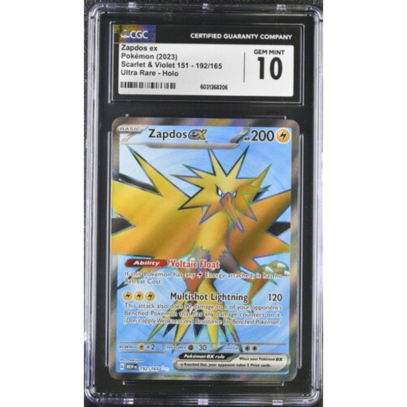 ZAPDOS EX SCARLET & VIOLET 151 #192/165 ULTRA RARE HOLO 2023 ENGLISH CGC GEM MINT 10