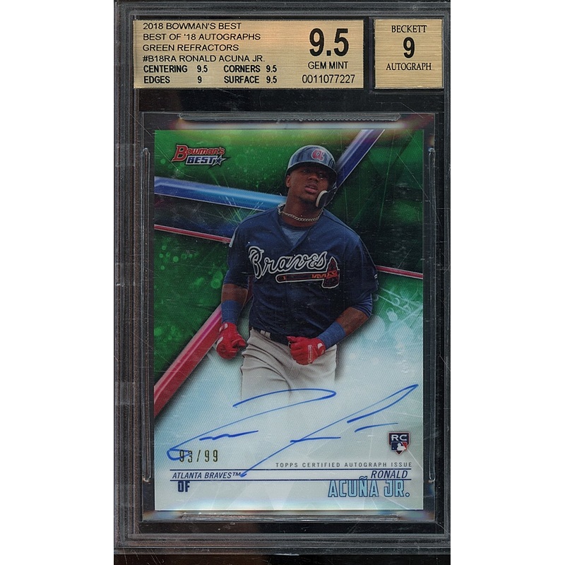 2018 BOWMANS BEST RONALD ACUNA JR #B18RA GREEN AUTO /99 BGS 9.5/9