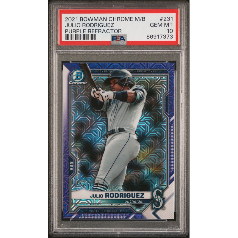 JULIO RODRIGUEZ | 2021 BOWMAN CHROME MEGA BOX 231 | PURPLE REFRACTOR | PSA GEM MT 10