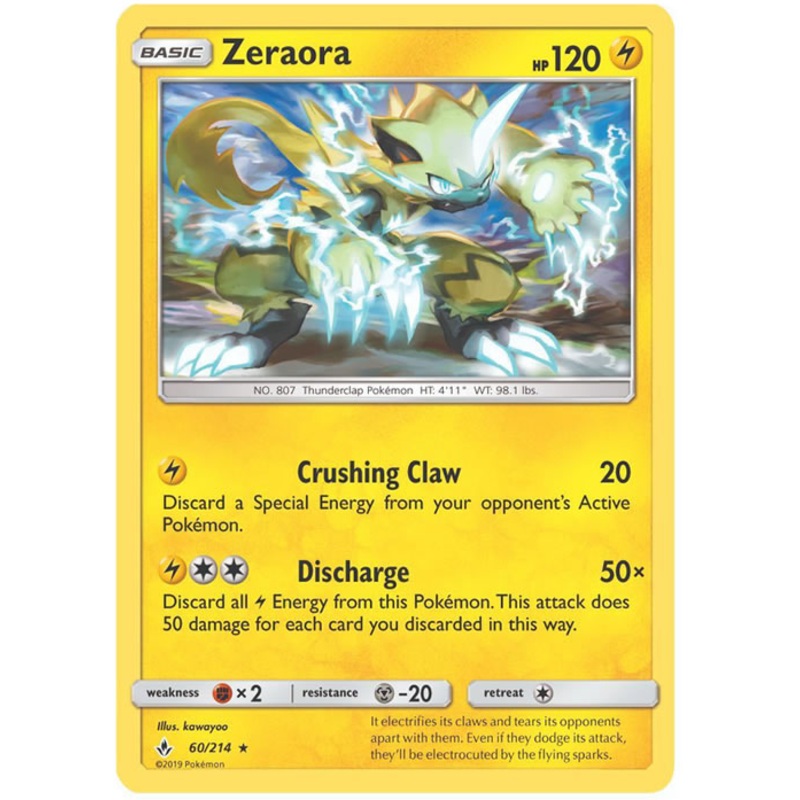 Zeraora 60/214 Rare Reverse Holo Card (Unbroken Bonds)