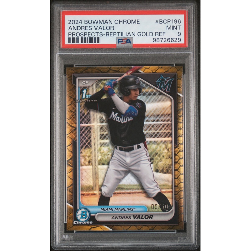ANDRES VALOR | 2024 BOWMAN CHROME PROSPECTS BCP196 | PROSPECTS-REPTILIAN GOLD REF | PSA MINT 9