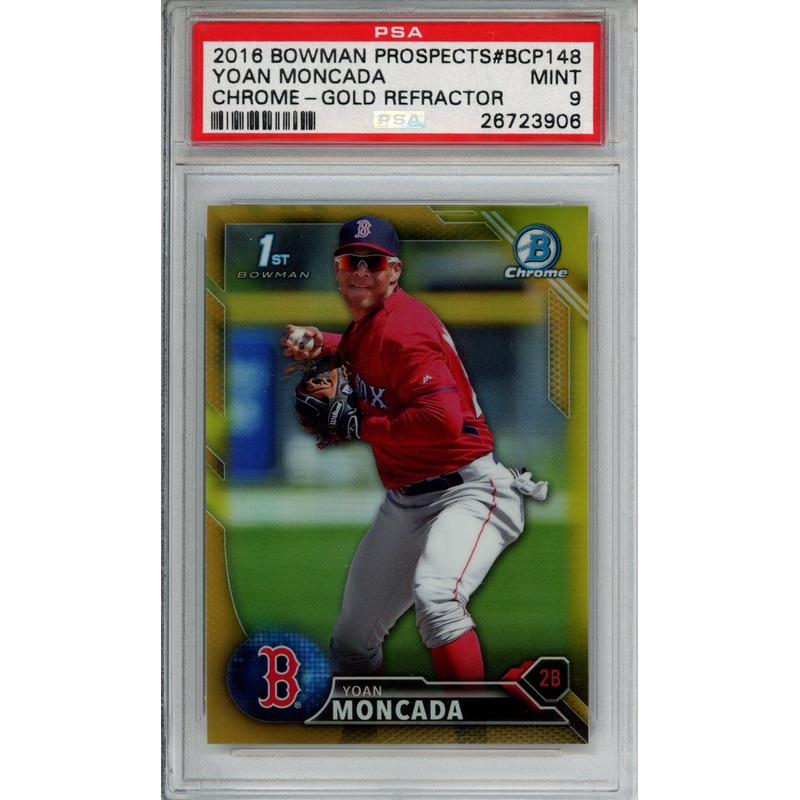2016 BOWMAN PROSPECTS YOAN MONCADA CHROME-GOLD REFRACTOR #BCP148 PSA MINT 9