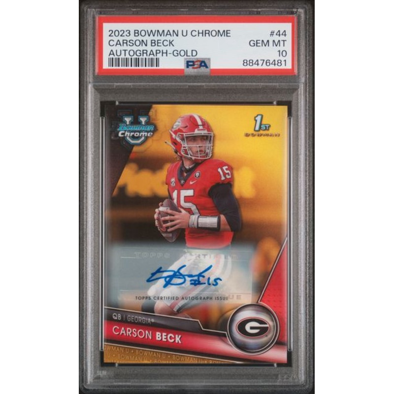 2023 BOWMAN UNIVERSITY CHROME CARSON BECK AUTOGRAPH-GOLD REFRACTOR #44 PSA GEM MT 10