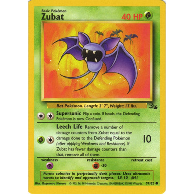 Zubat 57/62 Common Pokemon Card (Fossil Set)