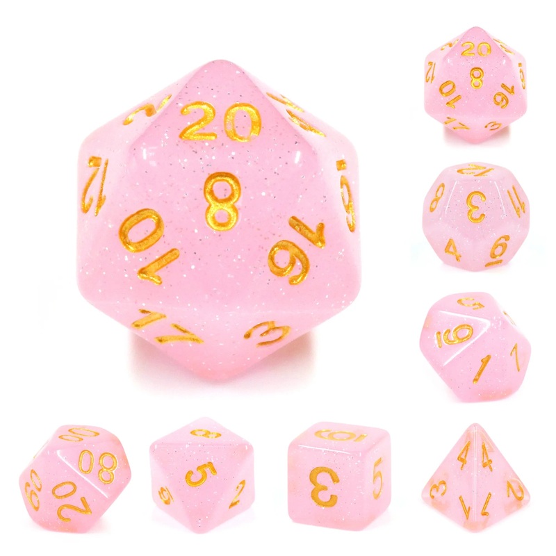 Pink Glitter Dice 7pcs Dice Set