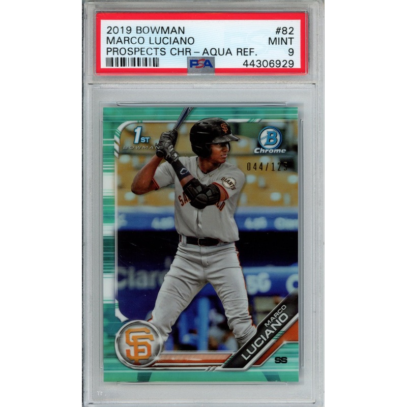 2019 BOWMAN PROSPECTS CHROME MARCO LUCIANO PROS.CHROME-AQUA REF. #82 PSA MINT 9