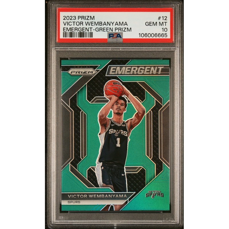 VICTOR WEMBANYAMA | 2023 PANINI PRIZM EMERGENT 12 | EMERGENT-GREEN PRIZM | PSA GEM MT 10