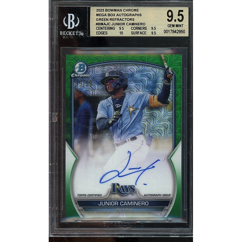 2023 Bowman Chrome Mega Box Autographs Green Refractors Junior Caminero BGS 9.5