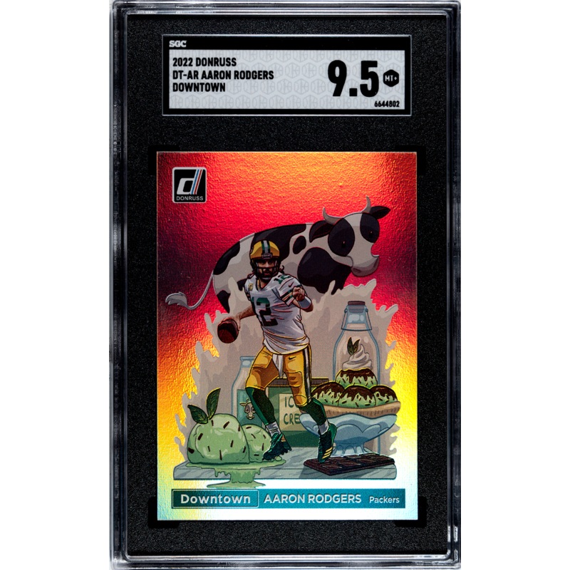AARON RODGERS #DT-AR 2022 DONRUSS DOWNTOWN SGC 9.5 MT+