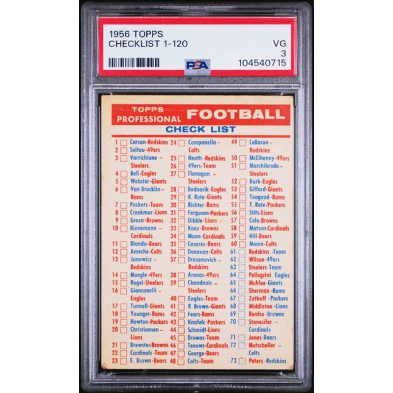 1956 Topps Checklist 1-120 #107 PSA Vg 3