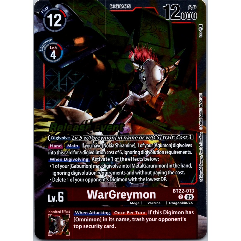 WarGreymon [BT22-013 R] [Cyber Eden Release Event Cards] Foil Near Mint