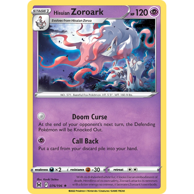 Hisuian Zoroark – 076/196 – Reverse Holofoil Near Mint Reverse Holofoil
